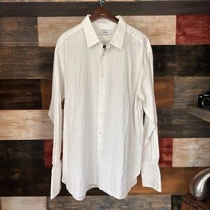 Brioni Neiman Marcus Dress Shirt 18 L White Striped Made In Italy Vintage Mens